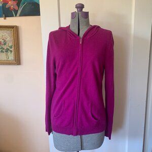 Peck & Peck XL Silk Cashmere Magenta Pink Full Zip Hoodie Pockets Sweater Soft